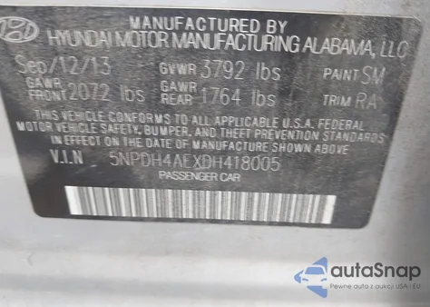 2013 Hyundai Elantra Gls from USA, damaged, VIN 5NPDH4AEXDH418005